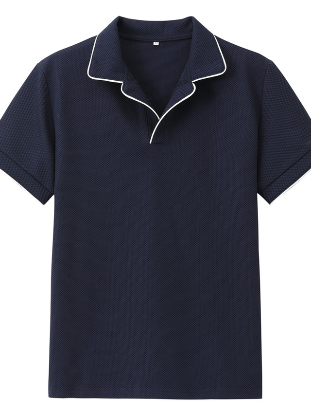  Men's Waffle Polo Shirt Golf Shirt Casual Sports Lapel Short Sleeve Fashion Basic Plain Patchwork Summer Regular Fit Black White Navy Blue Grey Waffle Polo Shirt