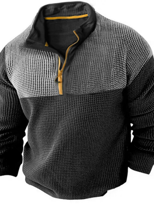  Men's T shirt Tee Waffle Knit Tee Tee Top Long Sleeve Shirt Color Block Hooded Street Vacation Long Sleeve Drawstring Knitted Clothing Apparel Fashion Designer Basic