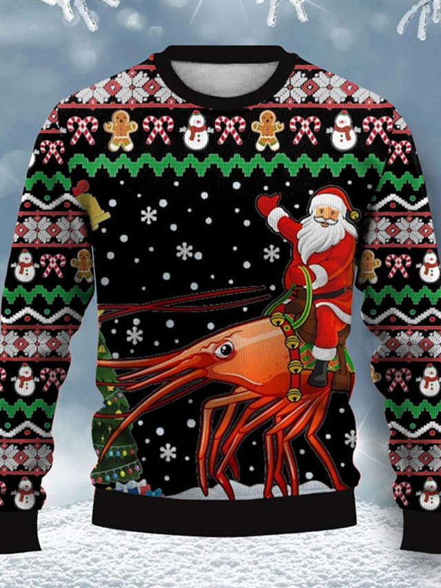  Ugly Christmas Sweater Men's Funny Sweaters Santa Claus Snowflake Print Knitting Pullover Jumper Knitwear New Years Eve Sweater Outdoor Daily Vacation Long Sleeve Crewnecks Wine Black Fall Winter