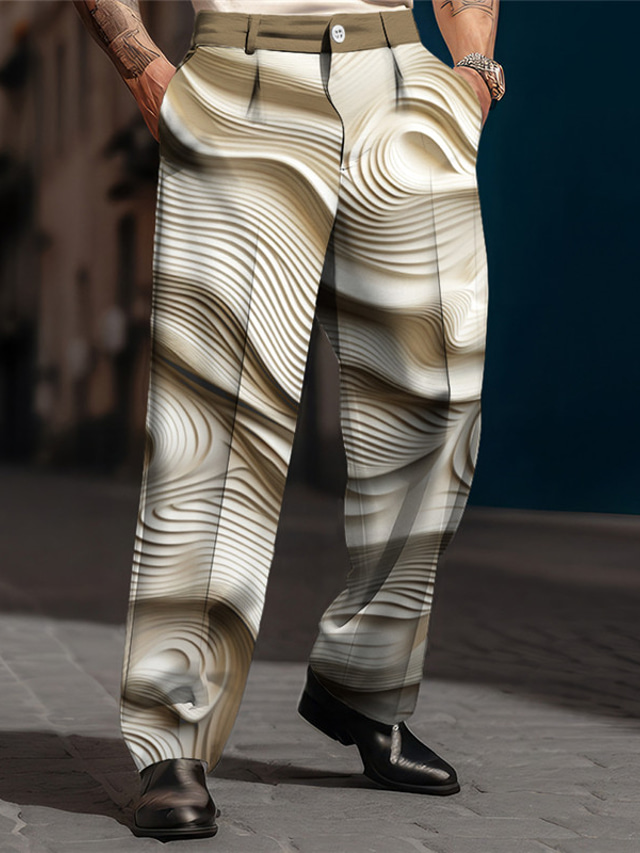  Præget Relief mønster. Abstrakt Herre 3D-udskrivning Bukser udendørs Gade Arbejdstøj Polyester Blå Brun Grøn S M L Høj Elasticitet Bukser
