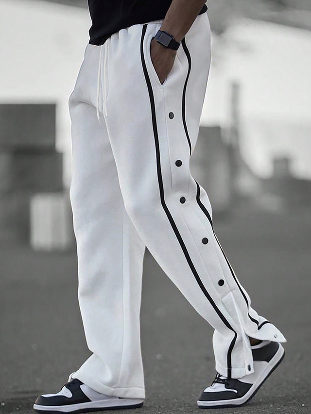  Męskie Oderwane spodnie Spodnie Spodnie dresowe z prostymi nogawkami Kieszeń Ściągana na sznurek Elastyczny pas Równina Komfort Oddychający Na zewnątrz Codzienny Wyjściowe Moda Codzienny Czarny Biały