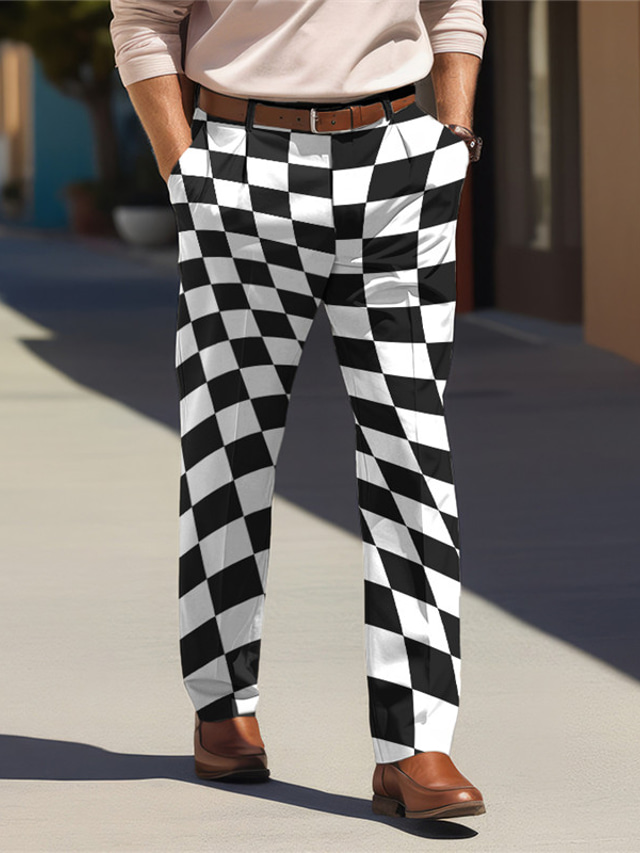  Plaid / Check Business Men's 3D Print Dress Pants Pants Trousers Outdoor Daily Wear Streetwear Polyester Black Blue Brown S M L Medium Waist Elasticity Pants