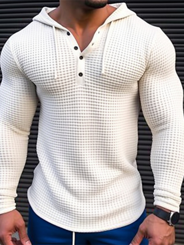  Homme T shirt Tee Chemise Henley gaufrée Chemise Henley Shirt T-shirt Chemise à manches longues Bloc de couleur Capuche Plein Air Vacances manche longue Patchwork Vêtement Tenue Mode Design basique