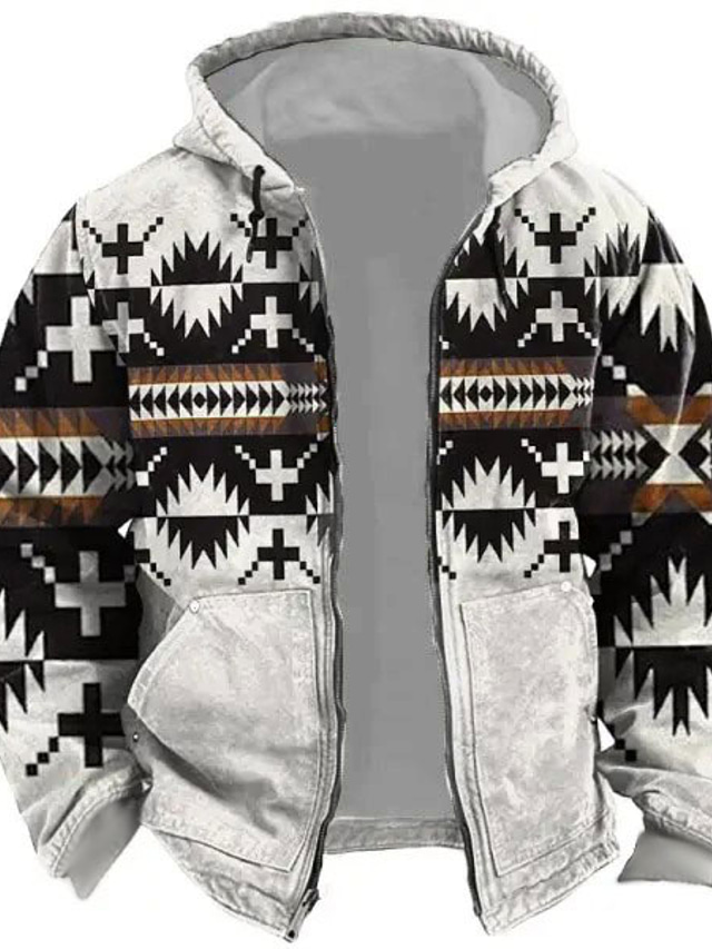  Mens Graphic Hoodie Tribal Prints Sports Classic Casual 3D Zip Jacket Outerwear Holiday Vacation Streetwear Hoodies White Blue Green Native American Cotton