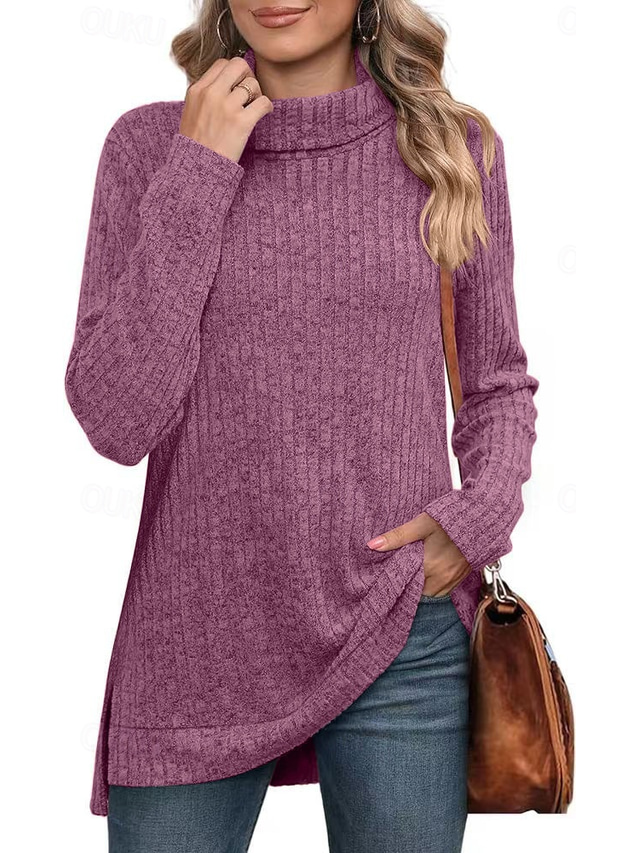  Shirt Blouse Women's Army Green Blue Purple Solid / Plain Color Split Office Daily Fashion High Neck Regular Fit S