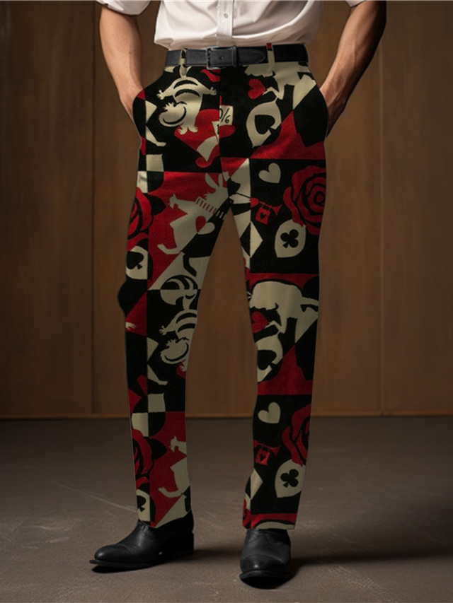  Barevné bloky Poker Abstraktní Pánské 3D tisk Kalhoty Venkovní ulice Noste do práce Polyester Fialová Rubínově červená Modrá S M L Vysoký Pružnost Kalhoty