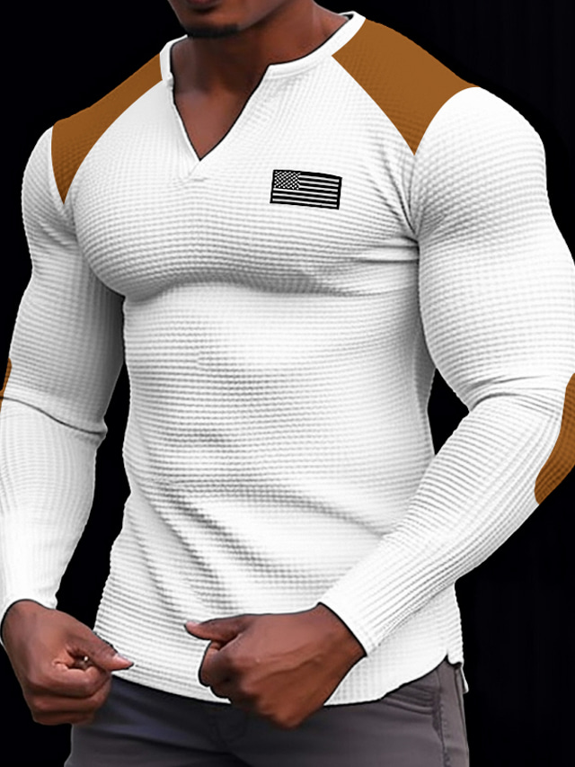  Hombre Camiseta Henley Shirt Camiseta de punto gofre Camiseta superior Camisa de manga larga Bloque de color Escote en Pico Calle Vacaciones Manga Larga Retazos Ropa Moda Design Básico