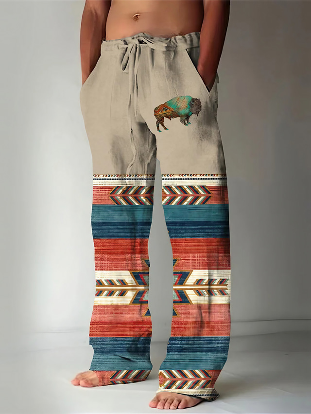  Geometry Ethnic Vintage Men's 3D Print Pants Trousers Outdoor Street Going out Polyester Khaki S M L Mid Waist Elasticity Pants