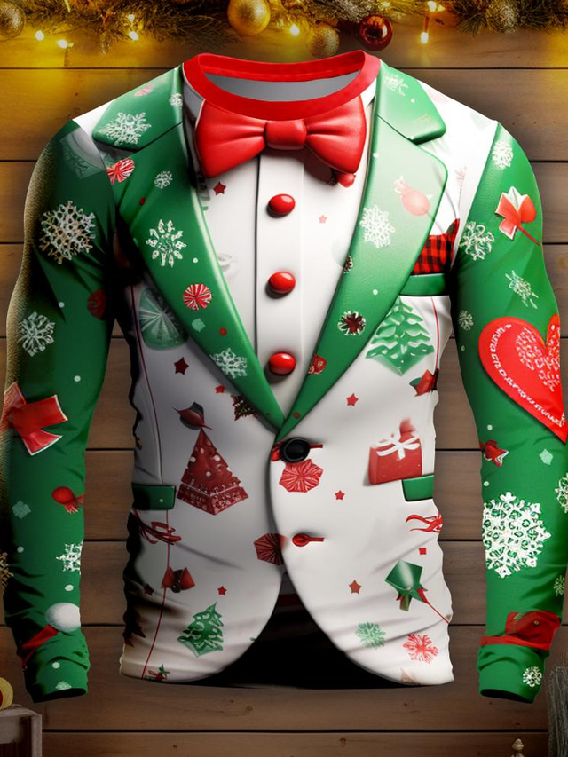  Weihnachtsbaum Schneeflocke Weihnachtsmuster Täglich Outdoor Brautkleider schlicht Herren 3D-Druck Lustige T-Shirts Party Casual Festtage Weihnachten T-Shirt Hellgrün Rote Dunkelgrün Langarm