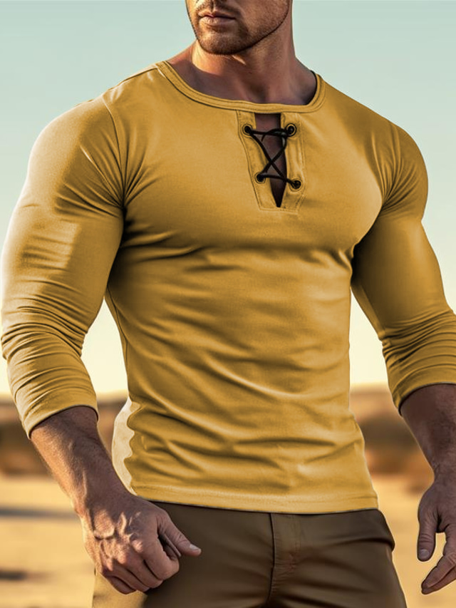  Homme T shirt Tee Chemise gaufrée T-shirt Chemise à manches longues Plein Col Ras du Cou Plein Air Vacances manche longue Vêtement Tenue Mode Design basique