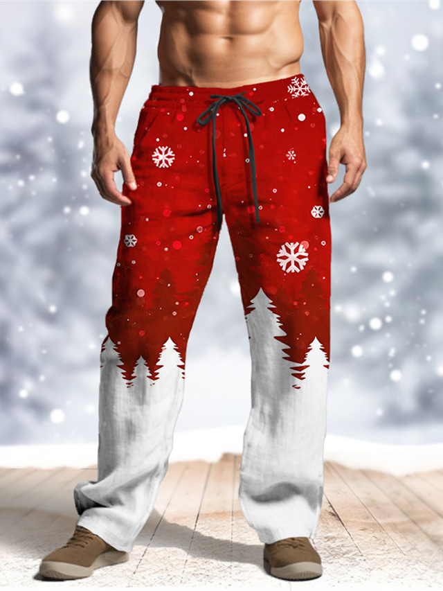  Snowflake Casual Men‘s 3D Print  Pants Pants Trousers Outdoor Street Going out Polyester Wine Blue Green S M L Mid Waist Elasticity Pants