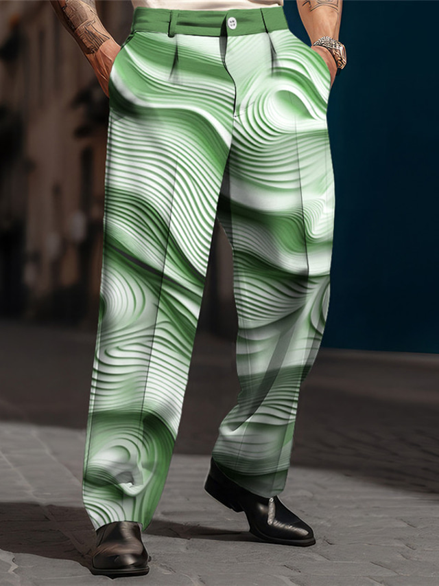  Goffrato Modello di sollievo Astratto Per uomo Stampa 3D Pantaloni Esterno Strada Indossalo per lavorare Poliestere Blu Marrone Verde S M L Alto Elasticità Pantaloni