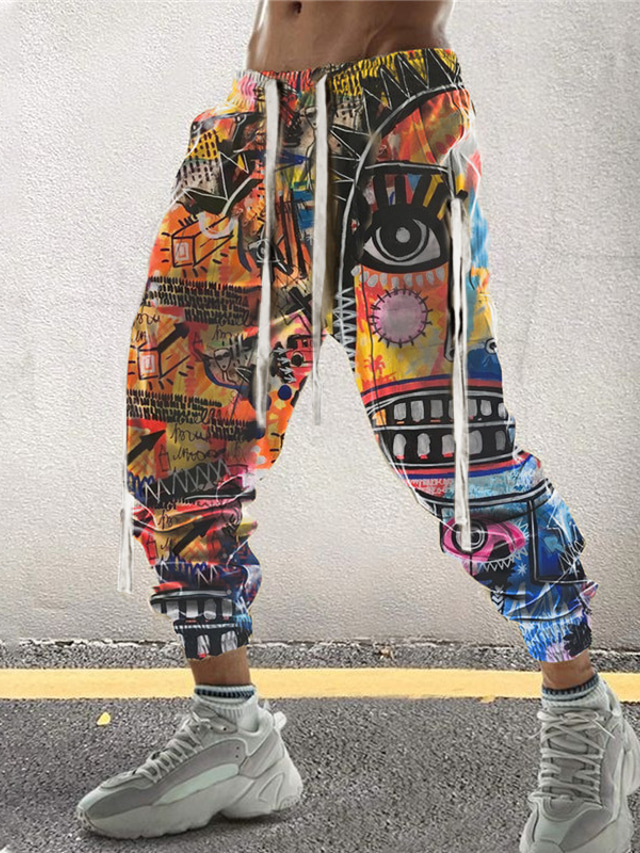  Men's Sweatpants Joggers Trousers Drawstring Elastic Waist 3D Print Abstract Graphic Prints Comfort Sports Outdoor Casual Daily Cotton Blend Streetwear Designer Yellow Blue Micro-elastic