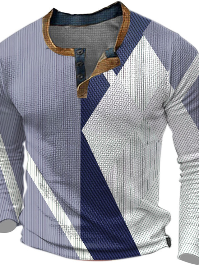  Homme Graphic Bloc de couleur Chemise Henley Shirt T-shirt gaufré manche longue T-shirt 3D effet Henley Chemise Mode Design Décontractées Sport extérieur Vacances Festival Bleu Ciel Bleu Kaki