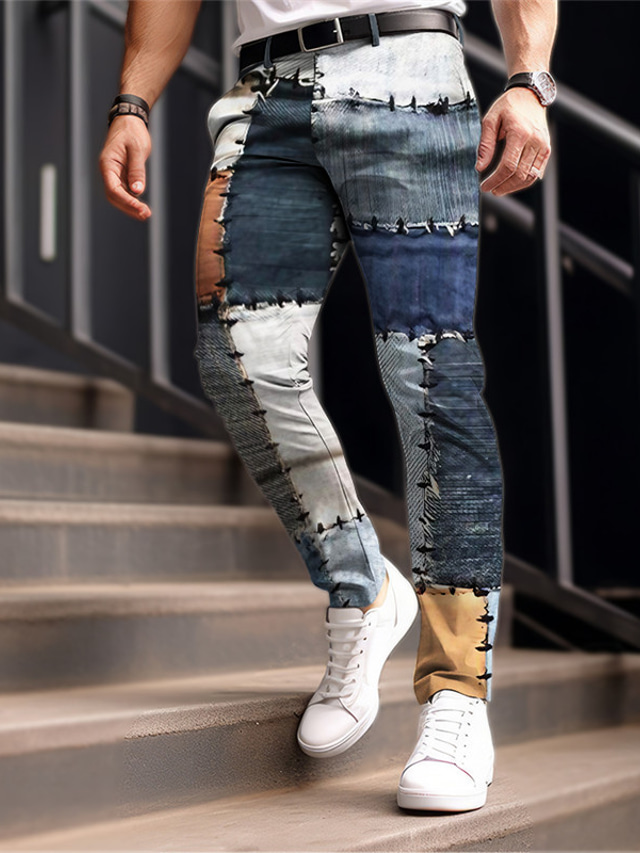  Color Block Plaid / Check Business Casual Men's 3D Print Dress Pants Pants Trousers Outdoor Daily Wear Streetwear Polyester Navy Blue Royal Blue Blue S M L Medium Waist Elasticity Pants