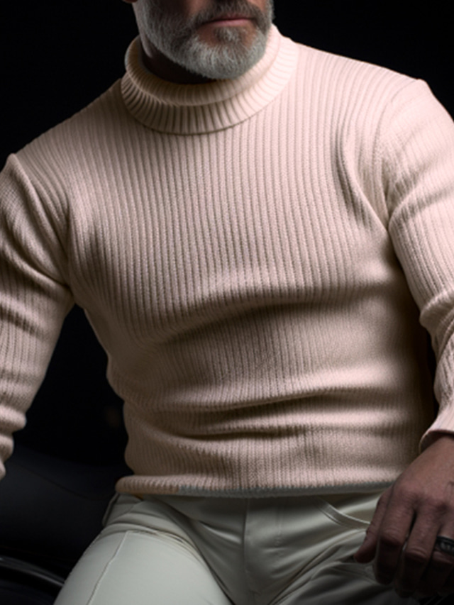  Men's Pullover Sweater Jumper Turtleneck Sweater Ribbed Knit Regular Knitted Plain Turtleneck Modern Contemporary Work Daily Wear Clothing Apparel Winter Black Pink M L XL