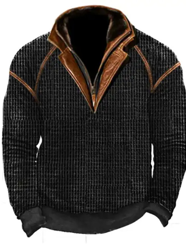  Men's Sweatshirt Quarter Zip Sweatshirt Black Standing Collar Color Block Sports & Outdoor Daily Holiday Streetwear Basic Casual Spring &  Fall Clothing Apparel Hoodies Sweatshirts  Long Sleeve