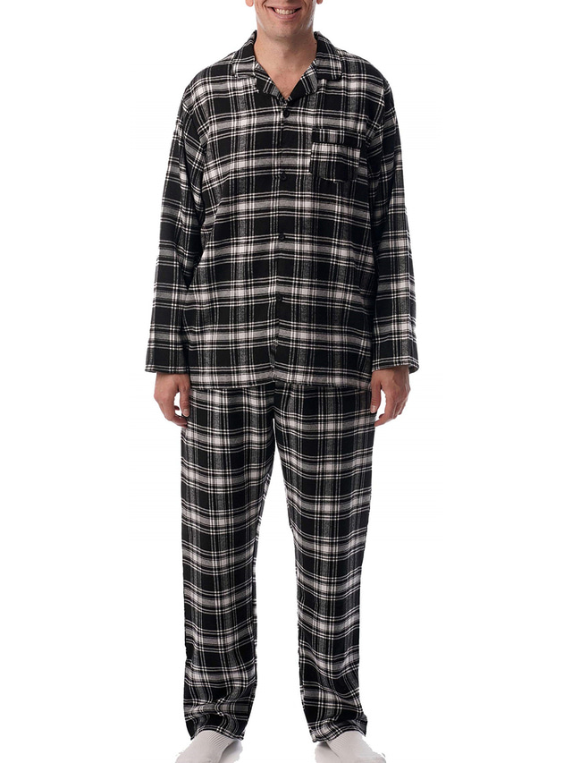 Pyjama Homme 2 Pièces - Manches Longues - Col V - Tissu Doux (65% Coton, 35% Polyester) - Avec Poches - Taille Élastique - Pour Détente Et Nuit