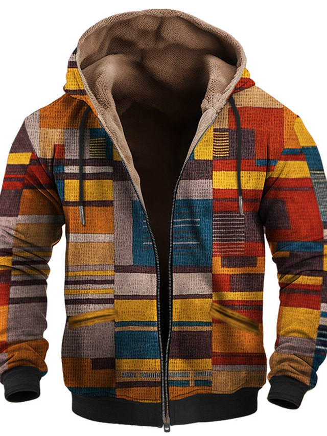  Graphic Color Block Men's Daily 3D Printing Hoodie Holiday Vacation Going out Hoodies Yellow Blue Long Sleeve Hooded Print Fall & Winter Designer Hoodie Sweatshirt
