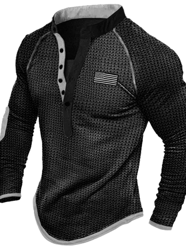  Men's T shirt Tee Waffle Henley Shirt Henley Shirt Tee Top Long Sleeve Shirt Color Block Henley Street Vacation Long Sleeve Patchwork Clothing Apparel Fashion Designer Basic