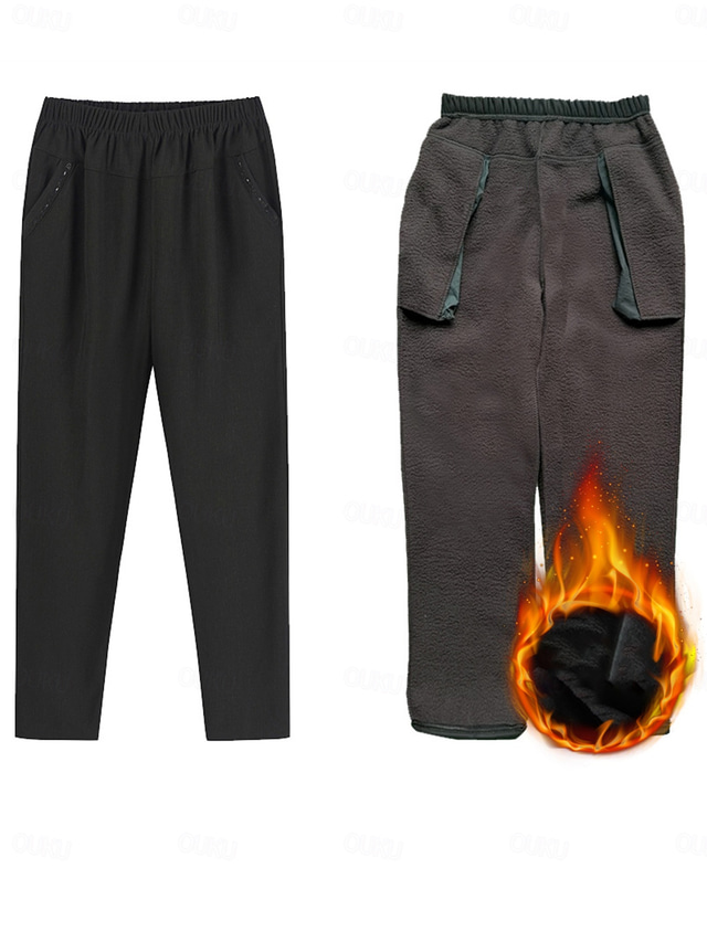  Damen Chinesisch Chino Daunenhose Hosen Hose Modisch Strassenmode Casual In voller Länge Hoher Taillenbund Feste Farbe Tasche Elastische Taille warm Komfort Atmungsaktivität Mikro-elastisch Urlaub