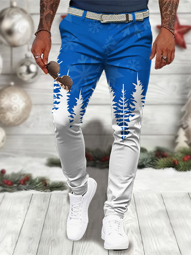  Mens Pants Business Casual Men's 3D Print  Pants Dress Pants Pants Trousers Outdoor Daily Wear Streetwear Polyester Wine Blue Orange S M L Medium Waist Elasticity Pants