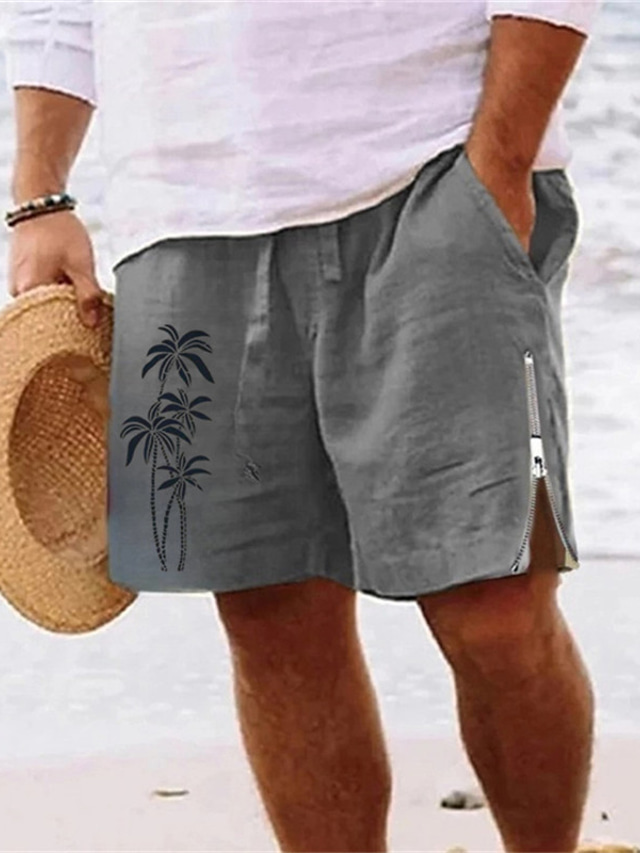  Men's Shorts Summer Shorts Beach Shorts Zipper Drawstring Elastic Waist Coconut Tree Comfort Breathable Short Daily Holiday Going out Hawaiian Casual Army Green Royal Blue