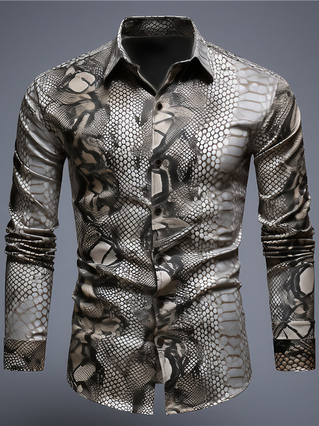  Snake Print Abstract Men's Shirt Daily Wear Going out Fall & Winter Turndown Long Sleeve Purple, Green, Gray S, M, L 4-Way Stretch Fabric Shirt
