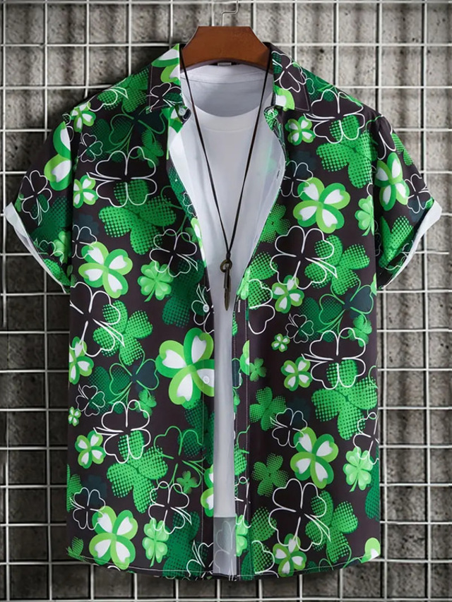 Τετράφυλλο τριφύλλι Καθημερινό Ανδρικά Πουκάμισο Καθημερινά Ρούχα Εξόδου Σαββατοκύριακο Φθινόπωρο Απορρίπτω Κοντομάνικο Πράσινο του τριφυλλιού Τ, M, L Ύφασμα που τεντώνεται με 4 τρόπους Πουκάμισο