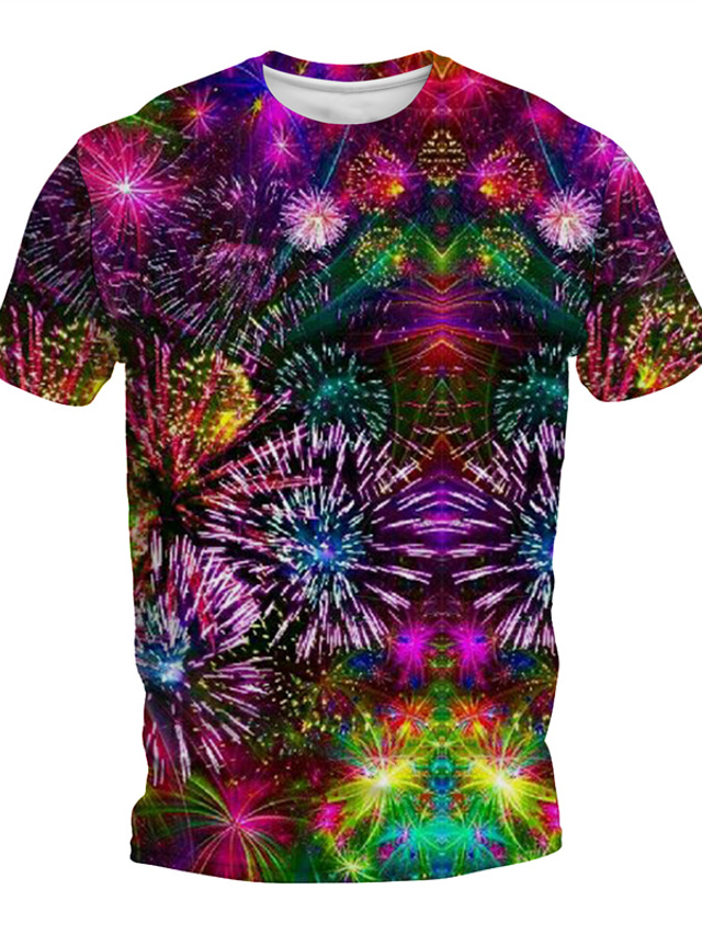  Graphic Fireworks Daily Designer Retro Vintage Men's 3D Print T shirt Tee Sports Outdoor Holiday Going out T shirt Blue Purple Green Short Sleeve Crew Neck Shirt Spring & Summer Clothing Apparel S M