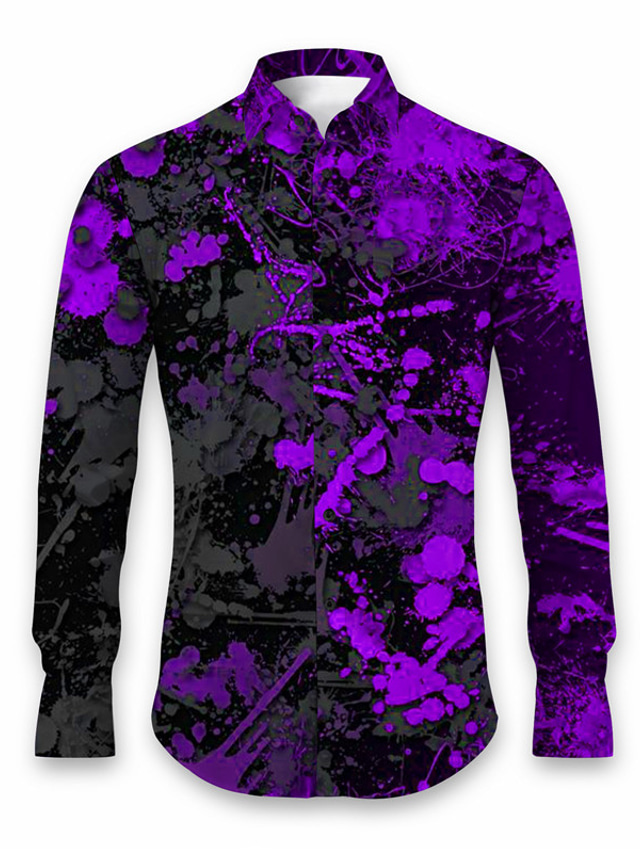 Graffiti Abstract Men's Shirt Daily Wear Going out Fall & Winter Turndown Long Sleeve Red, Blue, Purple S, M, L 4-Way Stretch Fabric Shirt