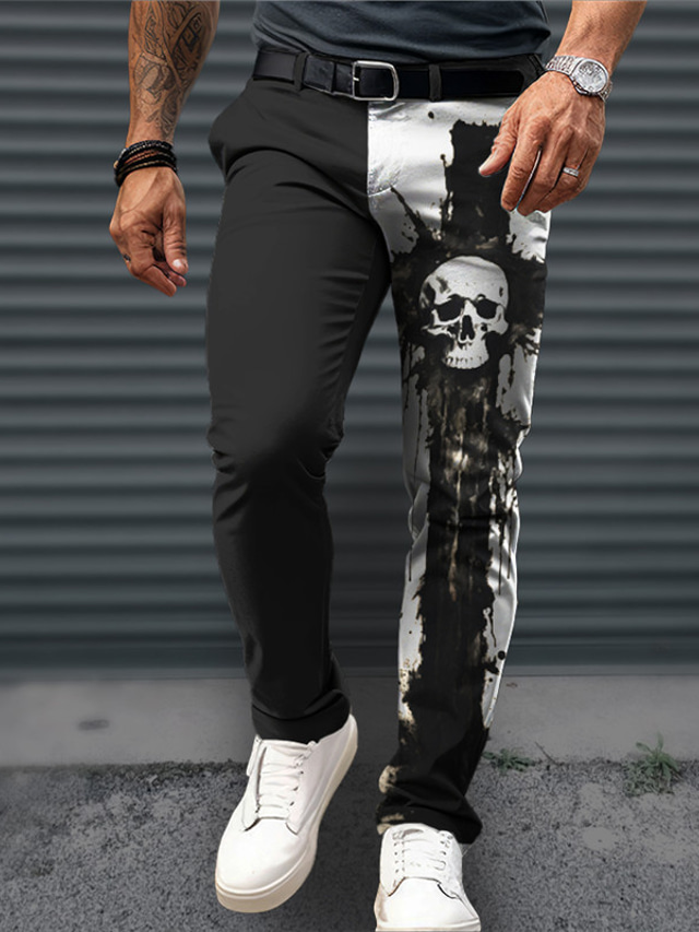  Skull Punk Business Men's 3D Print Dress Pants Pants Trousers Outdoor Daily Wear Streetwear Polyester Black White Navy Blue S M L Medium Waist Elasticity Pants
