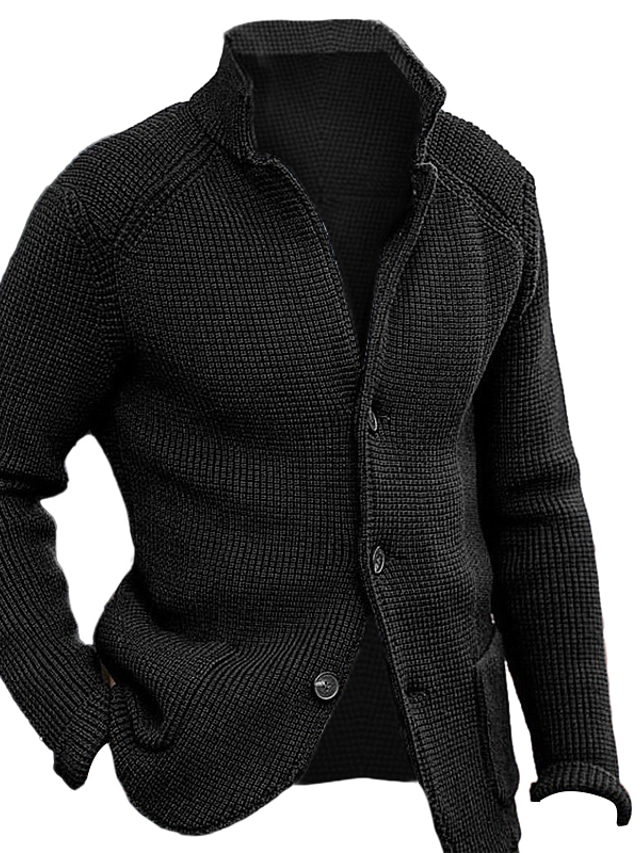  Herren Strickjacke Kurzer Pullover Strickpullover Gerippt Stricken Standard Strick Ständer Warm-Ups Moderne zeitgenössische Freizeitskleidung Ausgehen Bekleidung Herbst Winter Armee-Grün Karamell S M