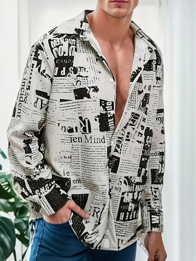Chemise D'Halloween Pour Homme - Manches Longues Imprimées Fun, 100% Polyester, Pour Fêtes Et Déguisements