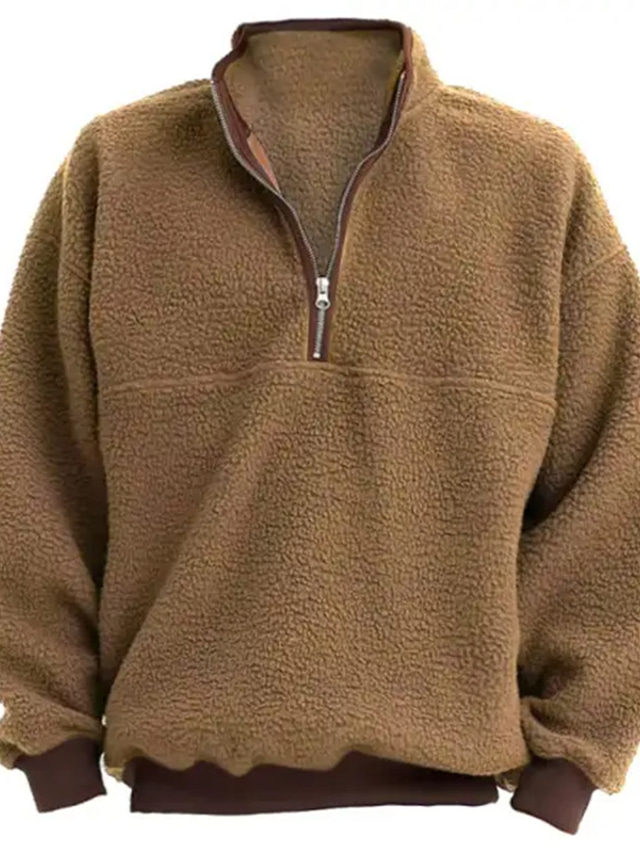  Men's Sweatshirt Polar Fleece Quarter Zip Sweatshirt Brown Half Zip Color Block Plain Sports & Outdoor Daily Holiday Streetwear Casual Fall & Winter Clothing Apparel Hoodies Sweatshirts 