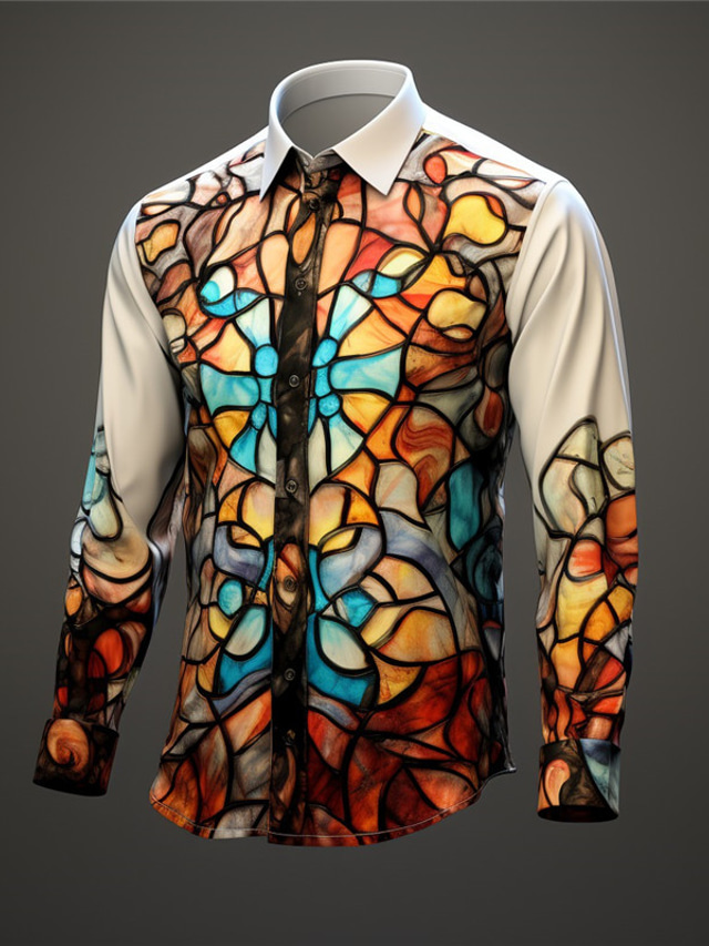  ألوان متناوبة غني بالألوان فني رجالي قميص مناسب للبس اليومي مناسب للخارج خريف & شتاء طوي كم طويل أصفر, أزرق, أرجواني S, M, L 4-طريقة سترتش النسيج قميص