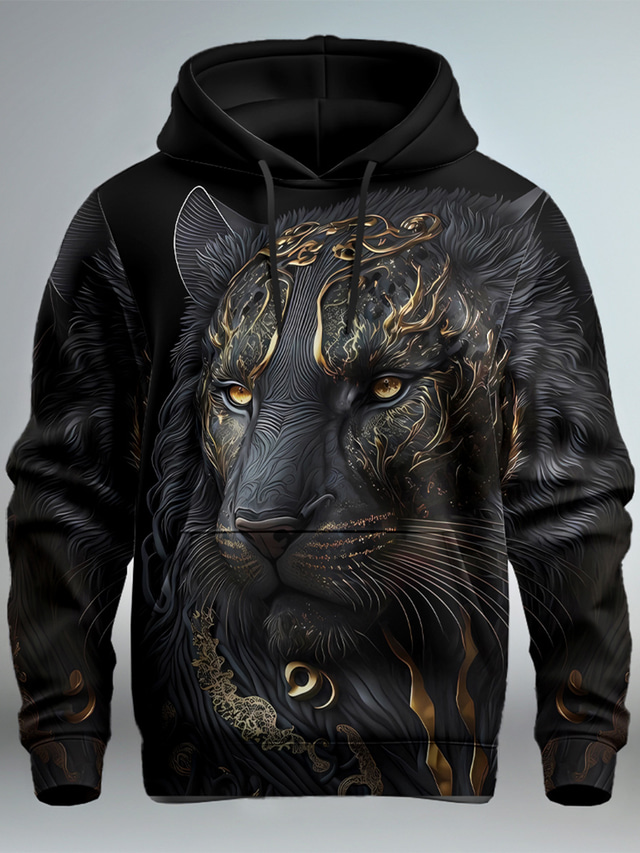  Graphic Lion Men's Fashion 3D Print Hoodie Vacation Going out Streetwear Hoodies Black White Long Sleeve Hooded Print Front Pocket Spring &  Fall Designer Hoodie Sweatshirt