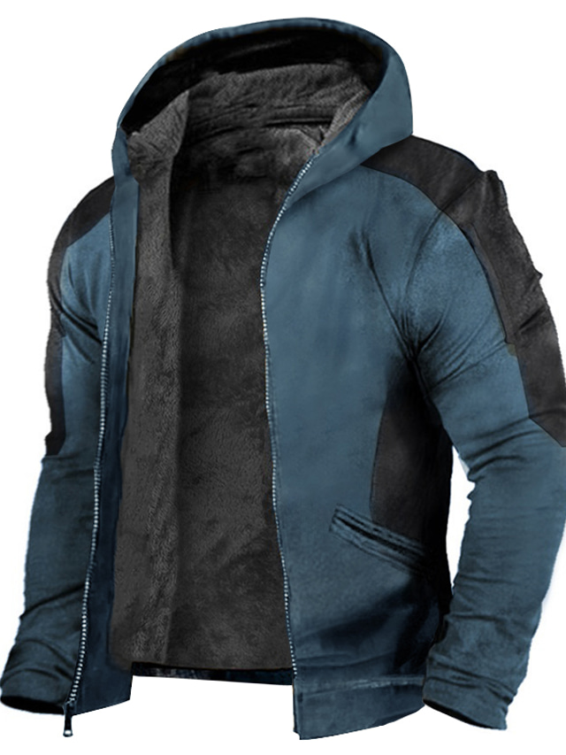  Voor heren Hoodie met volledige rits Hoodie jas Sweatjack Fuzzy Sherpa blauw Donkergroen Bruin Capuchon Kleurenblok Sport & Outdoor Dagelijks Feestdagen Streetwear Stoer Casual Herfst Winter Kleding