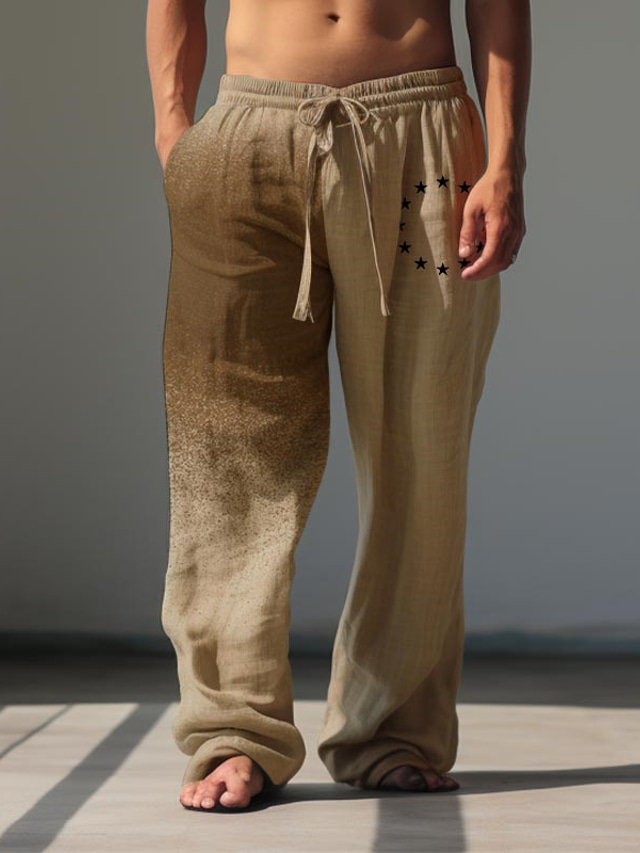  Men's Vintage Stars Linen Pants Pants Trousers Mid Waist Outdoor Daily Wear Streetwear Fall & Winter Regular Fit