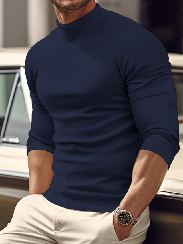  Per uomo maglietta T-shirt Maglia a maniche lunghe Liscio A collo alto Strada Da mare Manica lunga Abbigliamento Di tendenza Originale Essenziale