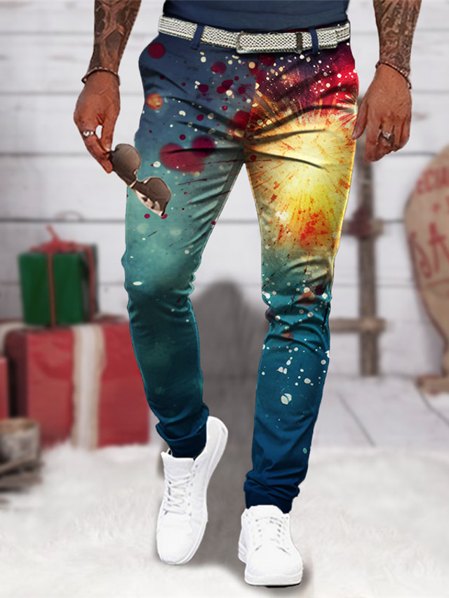  Graffiti Business Abstract Men's 3D Print Dress Pants Pants Trousers Outdoor Daily Wear Streetwear Polyester Navy Blue Blue Purple S M L Medium Waist Elasticity Pants