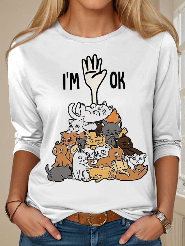  Women's T Shirt Animal Dog Letter Fashion Funny Short Sleeve Round Neck Regular Tops Daily Weekend Print White Light Brown Purple Khaki Summer