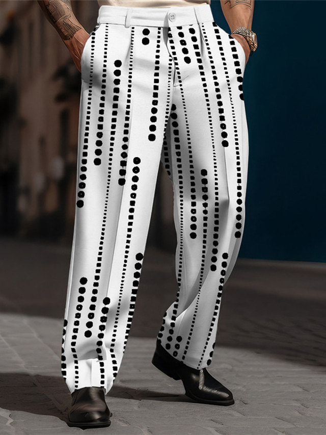  Geometrie Epocă Bărbați Imprimare 3D Pantaloni În aer liber Stradă Purtați-vă la muncă Poliester Negru Alb Bleumarin S M L Înalt Elasticitate Pantaloni
