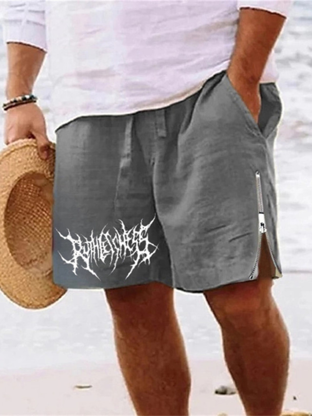  Men's Shorts Summer Shorts Beach Shorts Zipper Drawstring Elastic Waist Abstract Comfort Breathable Short Daily Holiday Going out Cotton Blend Hawaiian Casual Army Green Royal Blue