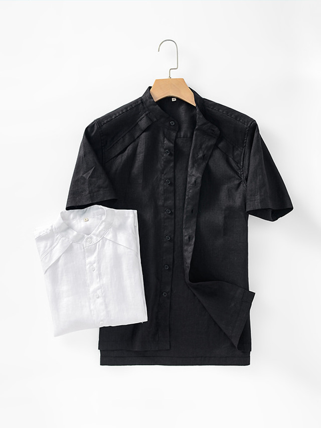 COOFANDY Henley linnen overhemd met lange mouwen voor heren, zomer, katoen, casual kraag overhemd, Wit, XXL