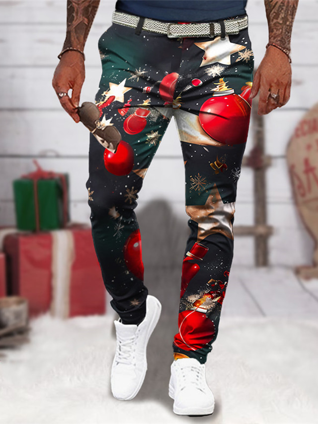  Weihnachtsglocke Geschäftlich Brautkleider schlicht Herren 3D-Druck Weihnachtshose Anzughosen Hosen Hose Outdoor Freizeitskleidung Strassenmode Polyester Gelb Rot Blau S M L Mittlere Taillenlinie