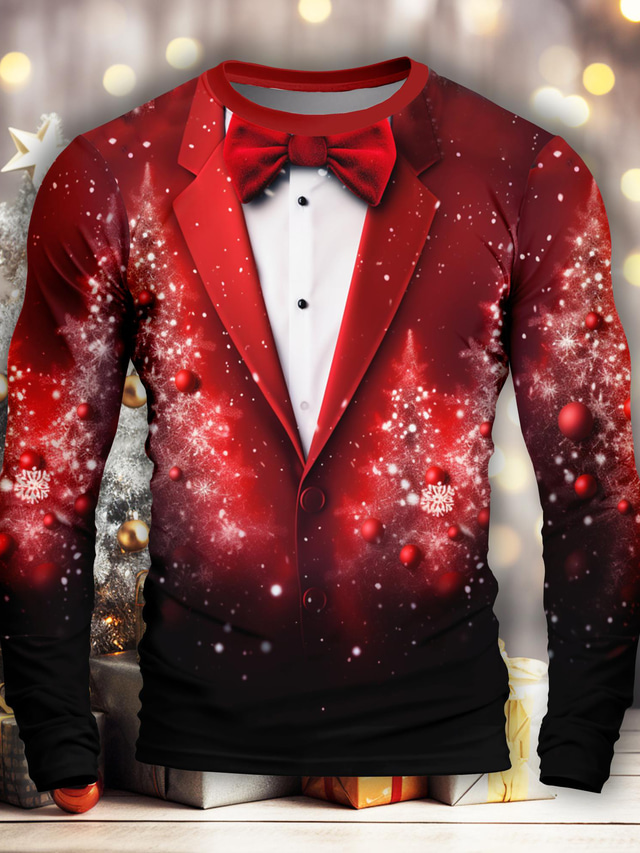  Schneeflocke Fröhliche Weihnachten Weihnachtsmuster Täglich Outdoor Brautkleider schlicht Herren 3D-Druck Lustige T-Shirts Party Casual Festtage Weihnachten T-Shirt Gelb Rote Purpur Langarm