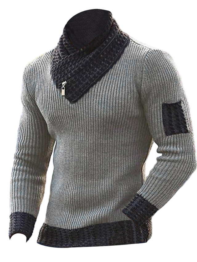  Men's Pullover Sweater Jumper Turtleneck Sweater Knit Sweater Ribbed Cable Knit Regular Basic Color Block Turtleneck Keep Warm Modern Contemporary Daily Wear Going out Clothing Apparel Fall Winter