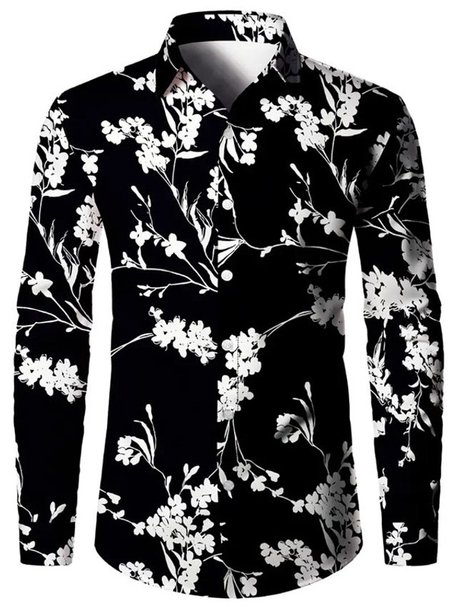  Floral Casual Men's Shirt Daily Wear Going out Fall & Winter Turndown Long Sleeve Black, Green S, M, L 4-Way Stretch Fabric Shirt
