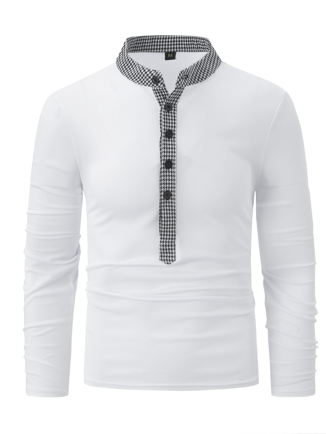  Men's Polo Shirt Golf Shirt Work Street Stand Collar Long Sleeve Plaid / Striped / Chevron / Round Basic Spring &  Fall Regular Fit claret Light Gray Apricot Black White Pink Polo Shirt
